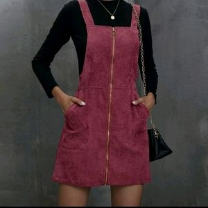 Zip-up corduroy overall dress